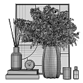 Modern Minimalist Decorative Ornament Combinations With Reed Diffuser Dried Flowers Small Clock And Candle 3d model