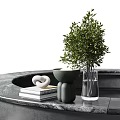 Modern Round Bar Counter Design With Hanging Green Plants And Wooden Stools