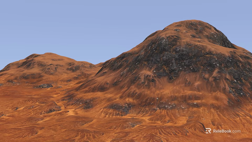 Scenic Red Mountain Landscape With Textured Terrain Under Clear Blue Sky 3d model 