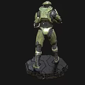 Sci Fi Armored Humanoid Warrior Character Standing With Weapon On Patterned Platform Base 3d model