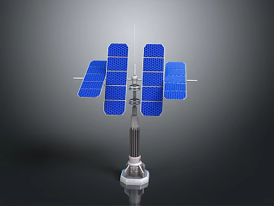 Solar Panel Structure Design With Multiple Blue Panels On Metal Pole Base 3d model