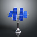 Solar Panel Structure Design With Multiple Blue Panels On Metal Pole Base 3d model