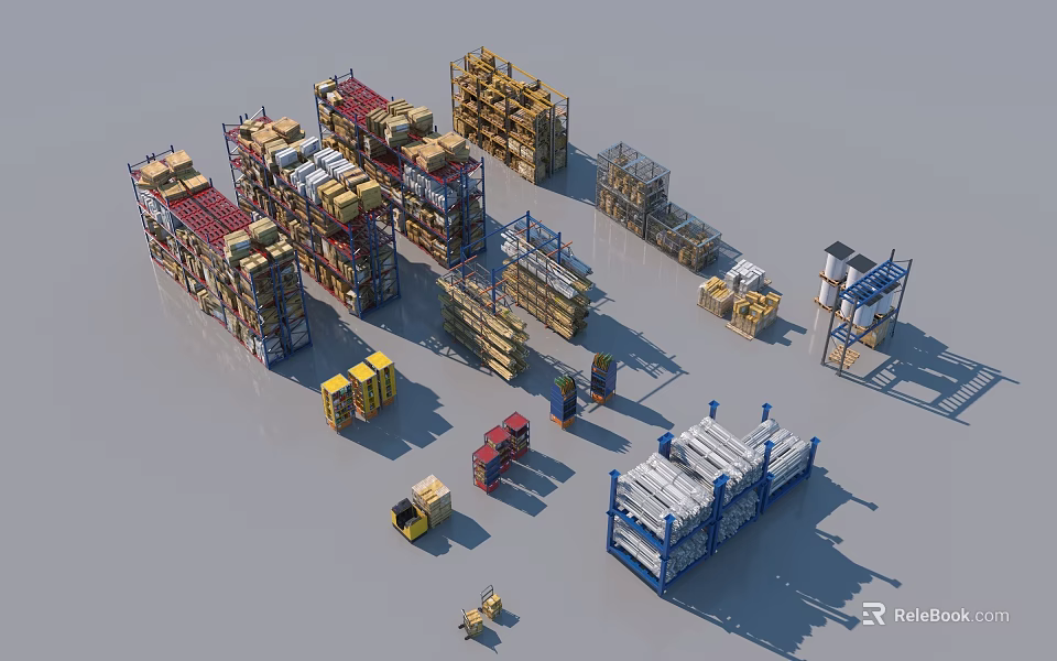 Industrial Storage Equipment With Multi tier Racks Pallet Shelves And Warehouse Systems 3d model 