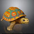 Colorful Decorative Turtle Sculpture With Patterned Shell On Dark Reflective Background 3d model