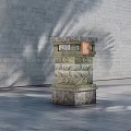 Outdoor Commercial Stone Pillar Equipment With Red Sign And Gray Brick Wall