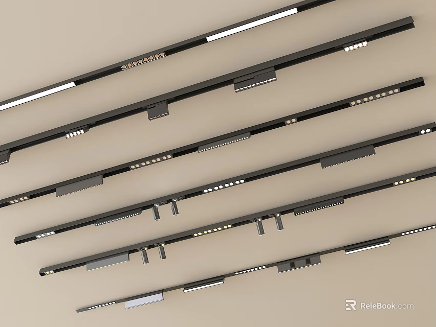 Black Linear LED Downlights and Spotlights with Modern Design in Various Sizes 3d model 