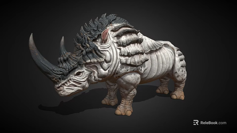 Detailed 3D Rhinoceros Model With Sharp Horns Layered Armored Skin And Gray Black Texture 3d model 