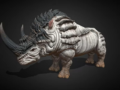 Detailed 3D Rhinoceros Model With Sharp Horns Layered Armored Skin And Gray Black Texture 3d model