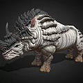 Detailed 3D Rhinoceros Model With Sharp Horns Layered Armored Skin And Gray Black Texture