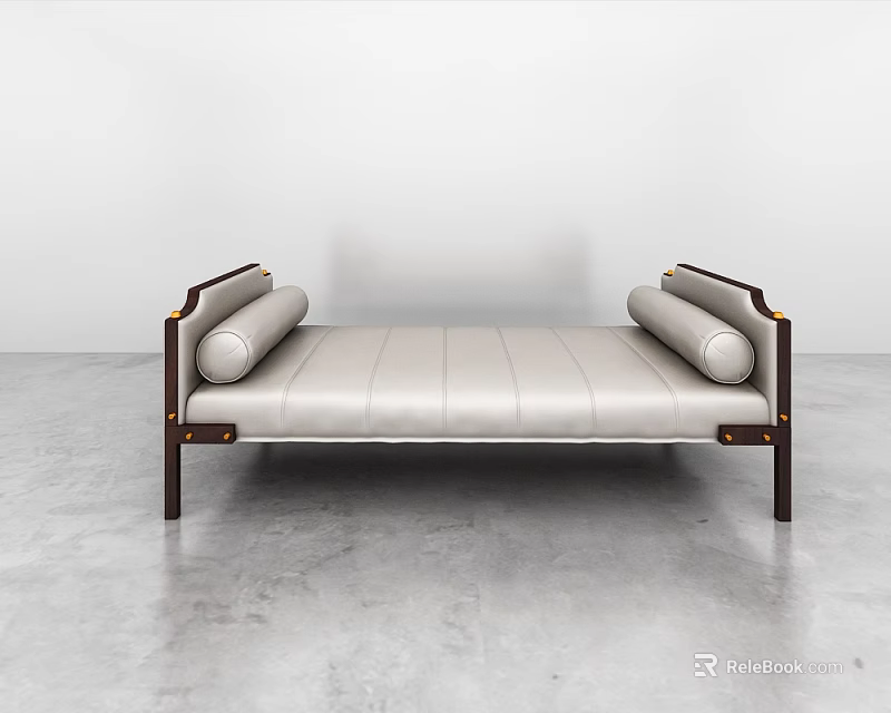 Modern Leather Bench With Wooden Frame And Armrest Cushions In Minimalist Space 3d model 