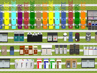 Public Facility Outdoor Recycling Trash Bins With Various Colors And Types 3d model
