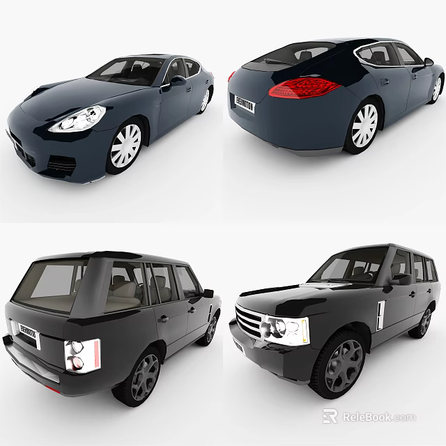 Different Car Models Including Sports Car And SUV With Black And Blue Exterior Design 3d model 