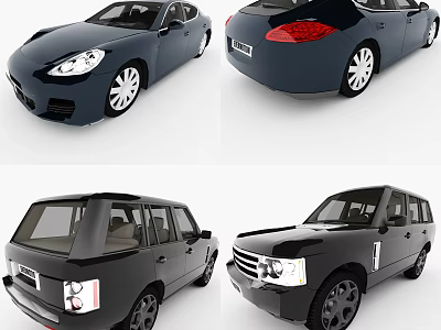 Different Car Models Including Sports Car And SUV With Black And Blue Exterior Design 3d model