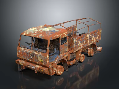 Rusted Old Truck With Open Bed Metal Railings And Weathered Worn Appearance 3d model