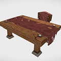 Wooden Table and Chair Set With Red Tablecloth Square Legs and Drawer Design