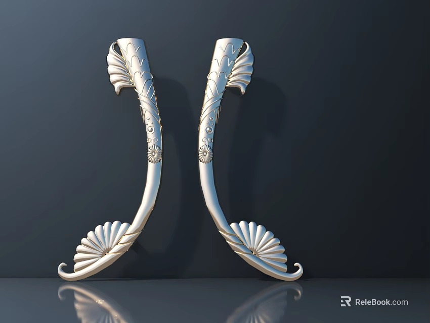Silver Decorative Sculpture Carving With Feather Leaf Pattern And Symmetric Design 3d model 