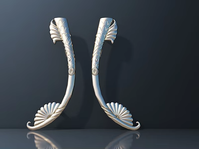 Silver Decorative Sculpture Carving With Feather Leaf Pattern And Symmetric Design 3d model