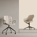 Modern Upholstered Chairs With Armrests And Casters Against Light Colored Walls