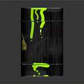 Black Radioactive Barrel With Yellow Warning Sign And Green Dripping Liquid