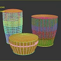 Yellow Wicker Round Stools With Three Sizes And Modern Design
