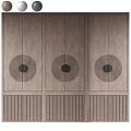 Modern Wooden Wardrobe Design With Circular Decorative Panels And Vertical Lines