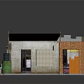 Vintage Commercial Street With Graffiti Art Colorful Buildings Awning And Roller Shutter