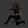 Warrior Woman with White Hair in Battle Armor Holding Two Swords in Combat Stance