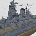 Detailed Warship Model With Tall Superstructure Multiple Turrets Upper Decks And Mast Structures 3d model