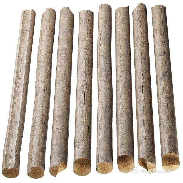 Natural Wooden Pillars With Textured Surface For Home Decor Applications 3d model 