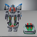 Transformer Robot Action Figure With Convertible Car Model In Red Green White 3d model