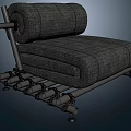 Modern Gray Fabric Single Sofa With Metal Pipe Frame And Curved Design Structure