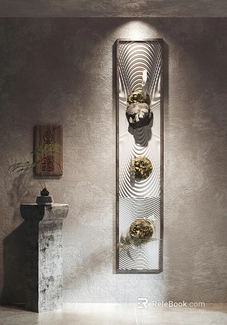 Traditional Chinese Interior Wall Decor With Water Ripples And Spheres 3d model 