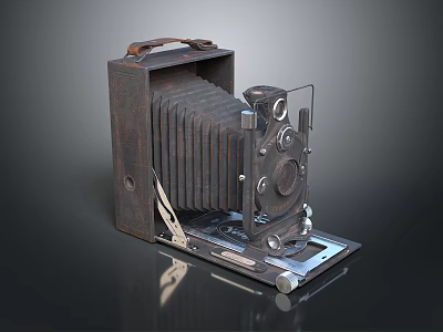 Vintage Folding Digital Camera With Leather Handle And Metal Parts 3d model