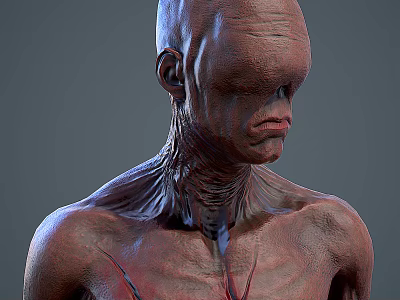 Alien Monster Character with Rough Skin Texture Sunken Face and Exposed Chest Veins 3d model