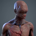 Alien Monster Character with Rough Skin Texture Sunken Face and Exposed Chest Veins