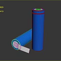 Blue Cylindrical Batteries Featuring Metal Terminal Pins On Top Surface 3d model