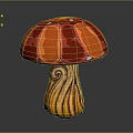 Vibrant Red And Orange Mushroom Vegetable With Twisted Wooden Texture Stem Design