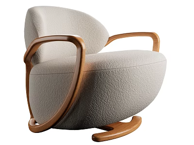 Modern Single Sofa With Beige Upholstery Curved Wooden Arms And Base 3d model