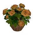 Woven Basket Vase With Orange Roses And Green Leaves For Home Decor