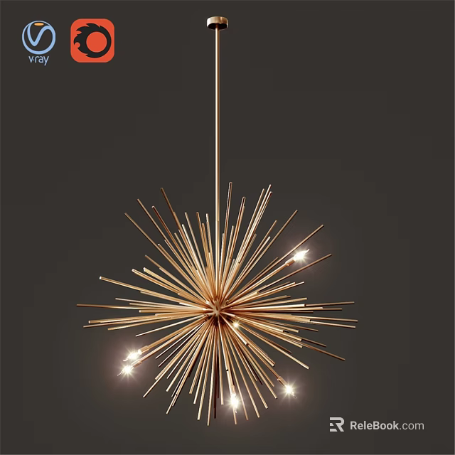 Modern Gold Starburst Chandelier with Metal Spokes Contemporary Lighting Fixture 3d model 
