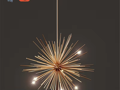 Modern Gold Starburst Chandelier with Metal Spokes Contemporary Lighting Fixture 3d model