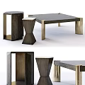 Modern Contemporary Coffee Table With Dark Wood Top Gold Metal Legs And Geometric Side Tables