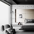 Modern Minimalist Bedroom Interior With Floating Platform Bed And Built In Wardrobe
