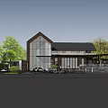 Traditional Modern Commercial Street With Circular Plaza Greenery And Stone Paved Paths