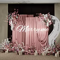 Marry Me Proposal Setup With Pink Curtain Floral Arrangements And Decorative Elements 3d model