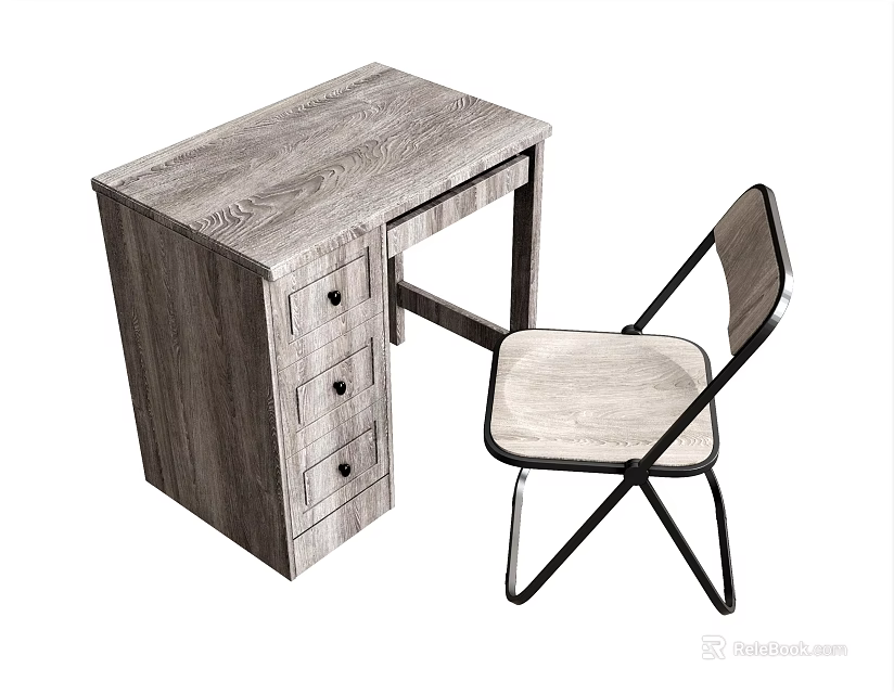 Wooden Desk With Drawers And Matching Chair For Home Office Setup 3d model 
