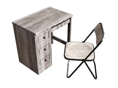 Wooden Desk With Drawers And Matching Chair For Home Office Setup 3d model