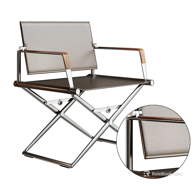 Modern Leisure Chair With Metal Frame Wooden Armrests Fabric Seat And Folding Design 3d model 