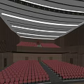 Elegant Conference Hall With Red Seats Stage Curtain And Modern Ceiling
