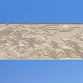 Traditional Style Relief Carving with Birds Trees Sun and Blue Background